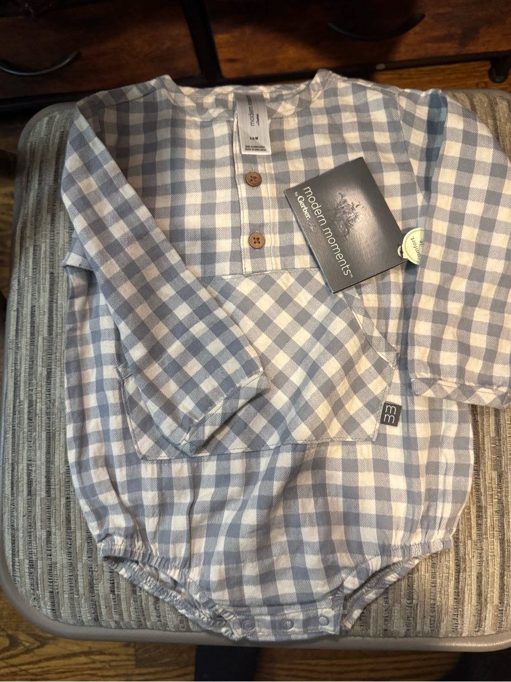 Modern Moments Blue & White Gingham Baby Romper 3-6 months